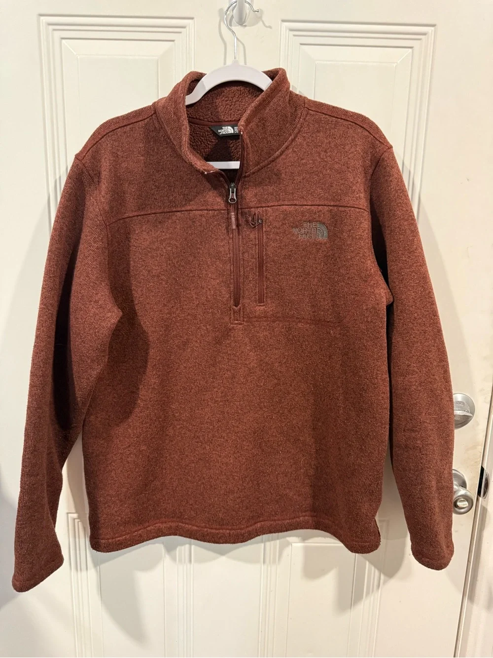 The North Face Men's Quarter-Zip Pullover Sweater in Rust Brown